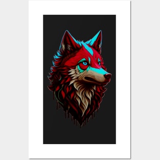 Colorful Wolf With Flowers Posters and Art